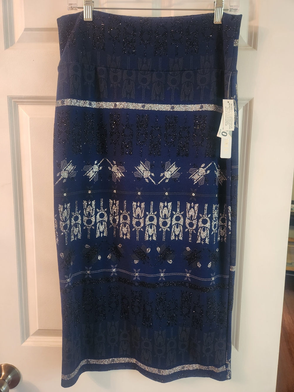 LuLaRoe Navy Blue Sparkly Midi Pencil Skirt, Elegant Ivy, Stretchy, NWT, Sz L